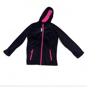 Reebok Girls Black & Pink Softshell Full-Zip Hoodie Jacket Size L (14/16)